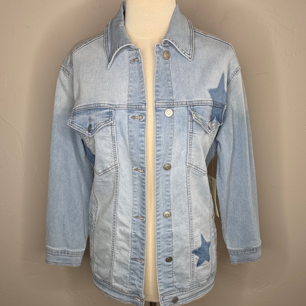 Altar’s State Light Blue Star Denim Casual Jacket with Pockets